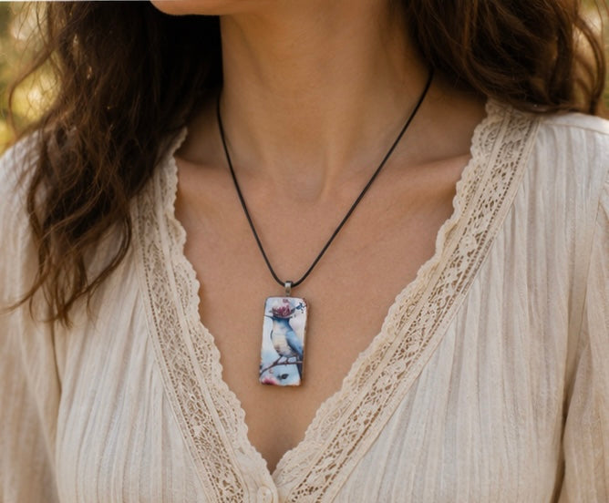 Bluebird in Bloom Domino Necklace