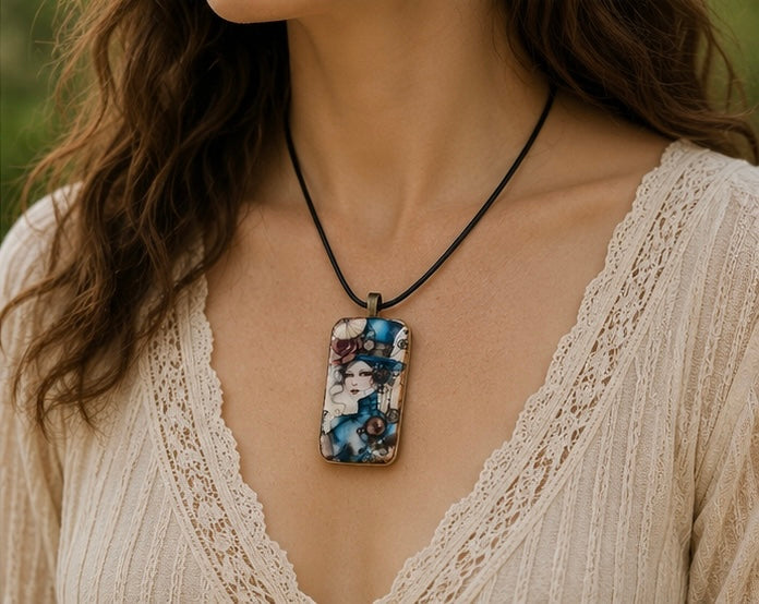 Brass & Bloom Steampunk Domino Art Necklace
