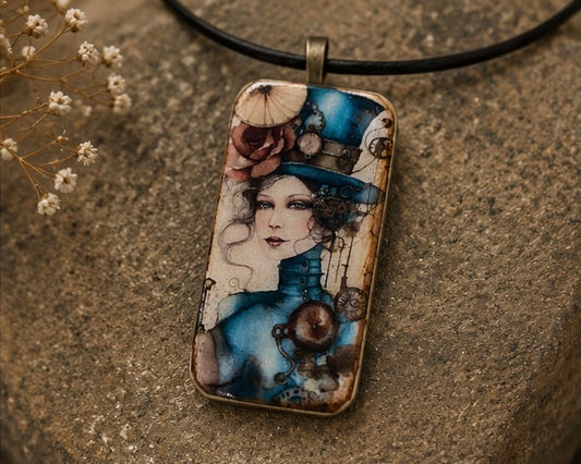 Brass & Bloom Steampunk Domino Art Necklace