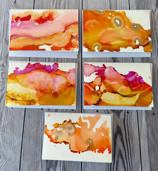 Flow & Color Series:  Glowing Horizons Alcohol Ink Notecard Kit