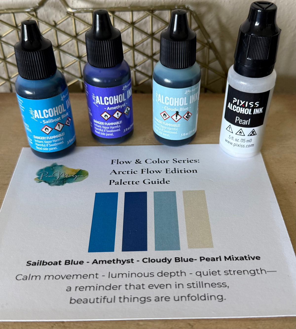 Flow & Color Series - Arctic Flow 8x8 Ceramic Tile Intuitive Alcohol Ink Painting Kit