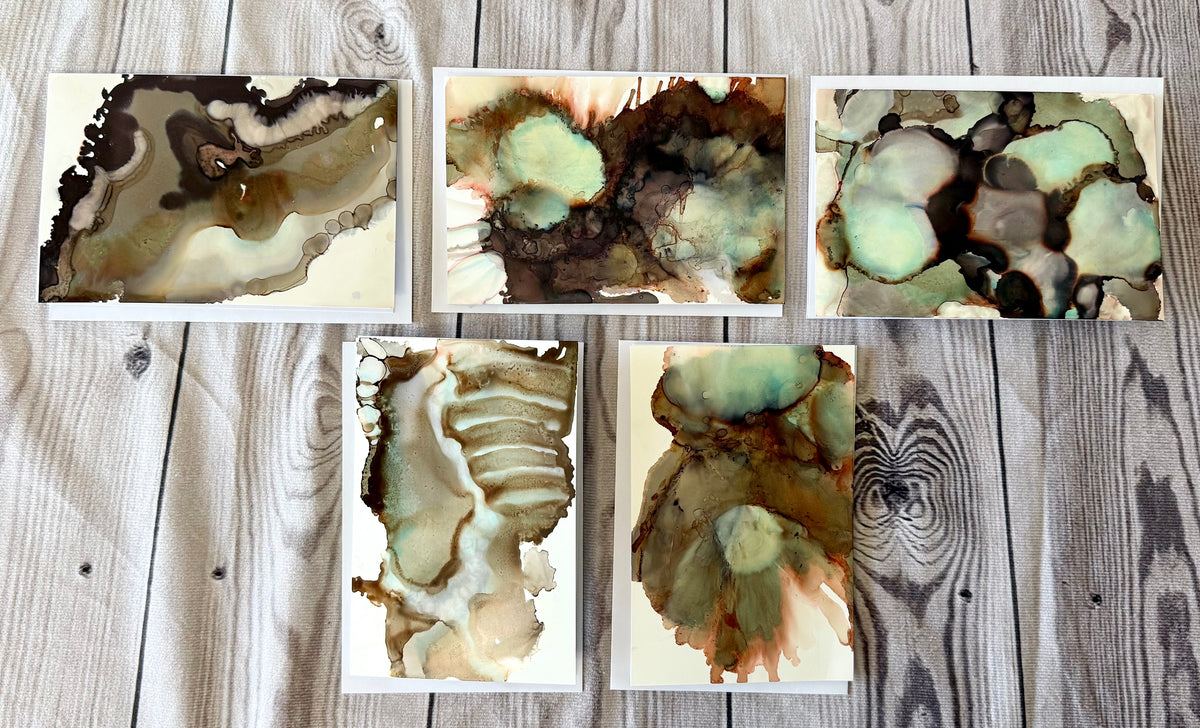 Flow & Color Series - Stone & Shadow Alcohol Ink Notecard Kit