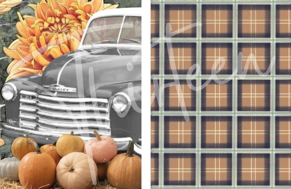 "Autumn Leaves and Companion Plaid" SET Decoupage Paper