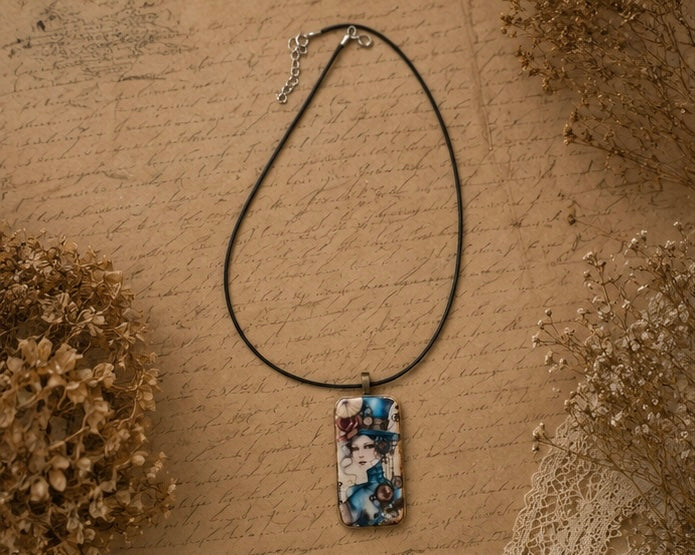 Brass & Bloom Steampunk Domino Art Necklace
