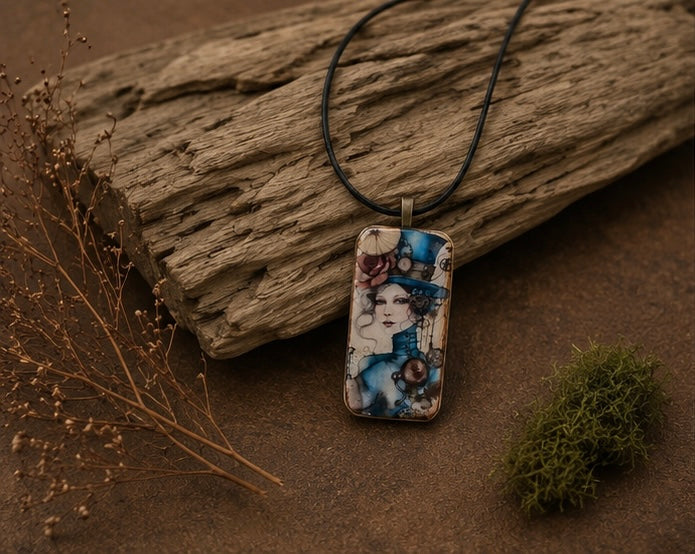 Brass & Bloom Steampunk Domino Art Necklace