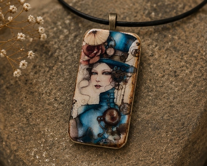 Brass & Bloom Steampunk Domino Art Necklace