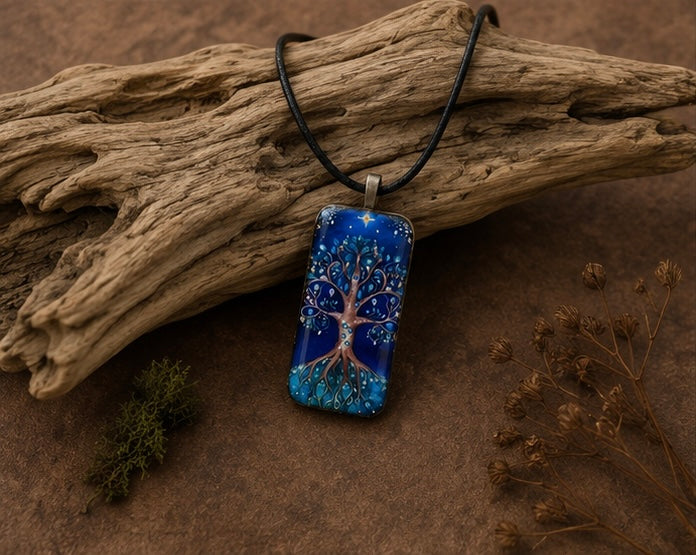 Moonlit Tree of Life Domino Art Necklace