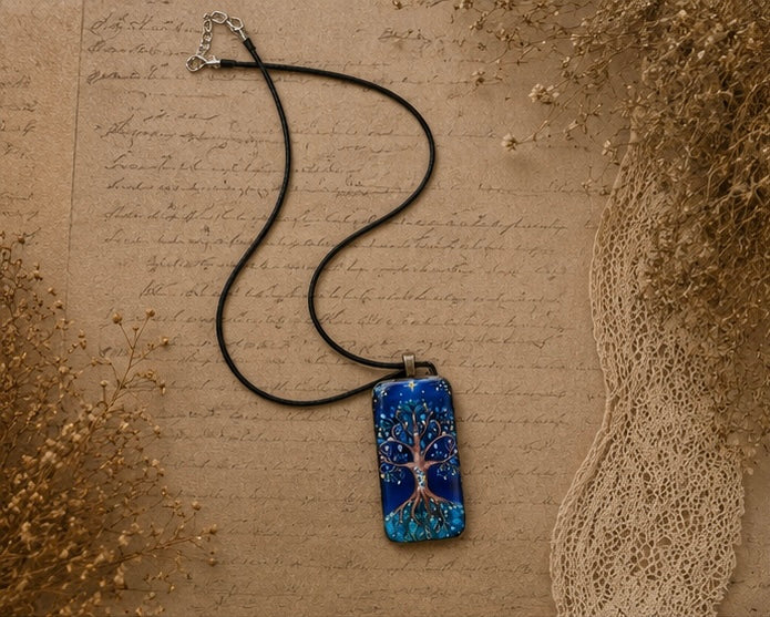 Moonlit Tree of Life Domino Art Necklace