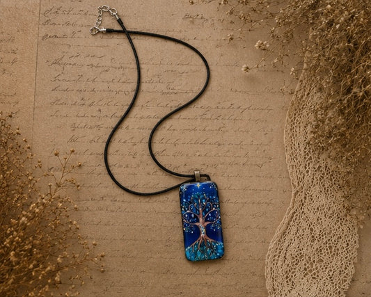 Moonlit Tree of Life Domino Art Necklace