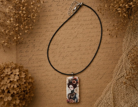 Steampunk in Bloom Domino Art Necklace