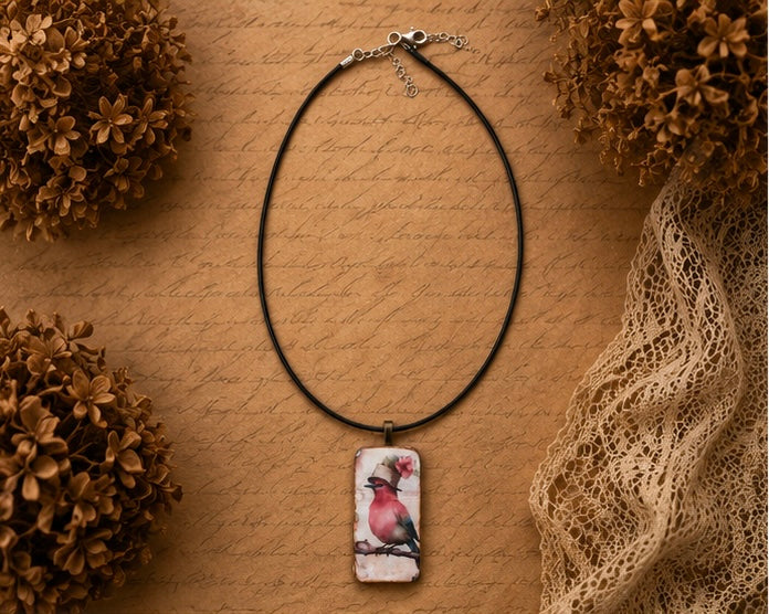 Pink Bird in Bloom Domino Necklace