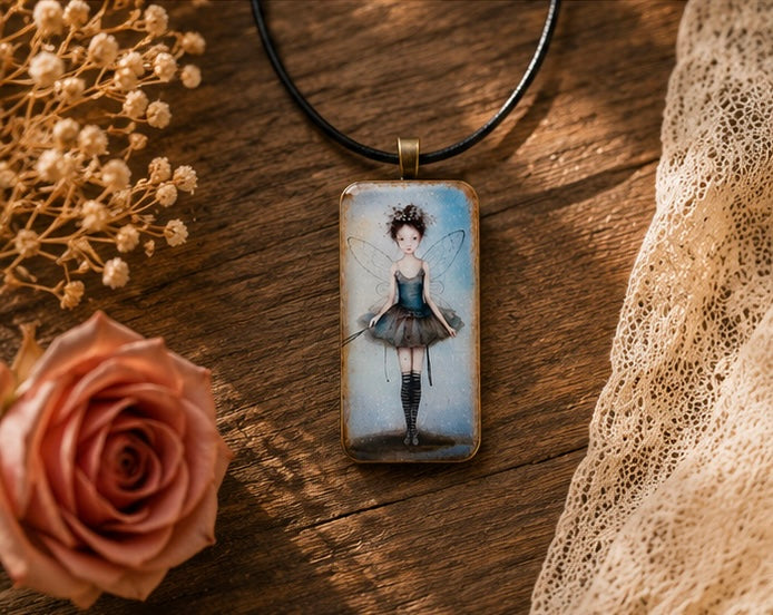 Fairy in Striped Stockings Domino Necklace