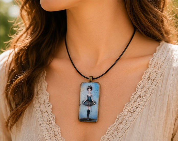 Fairy in Striped Stockings Domino Necklace